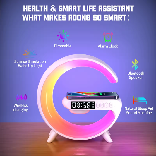 5 in one Smart ambient light Bluetooth Music Speaker with Wireless Charger and clock alarm.