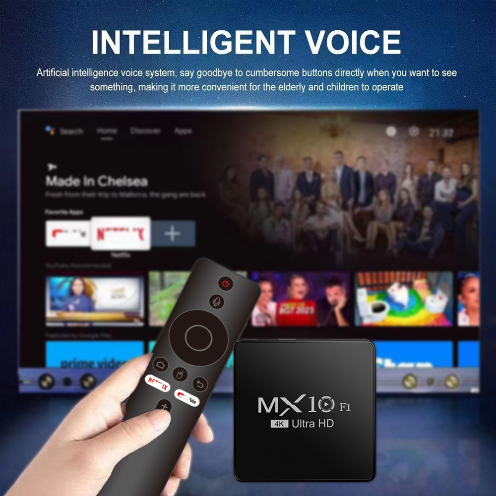 Android Smart TV Box Decoder MX10 F1 4k60 HDMI 5G Setup Box UHD New Android 13.0 16GB