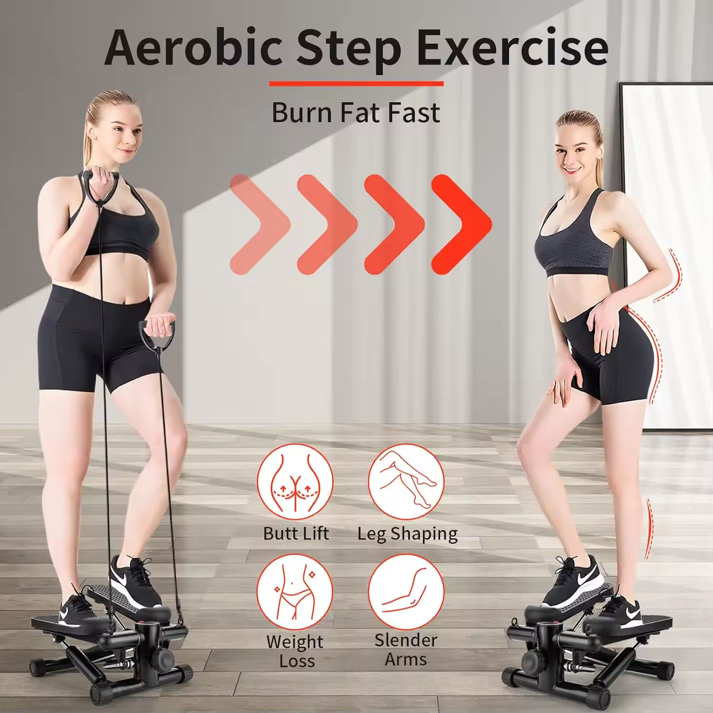 Home Fitness Mini Stepper with Resistance Bands