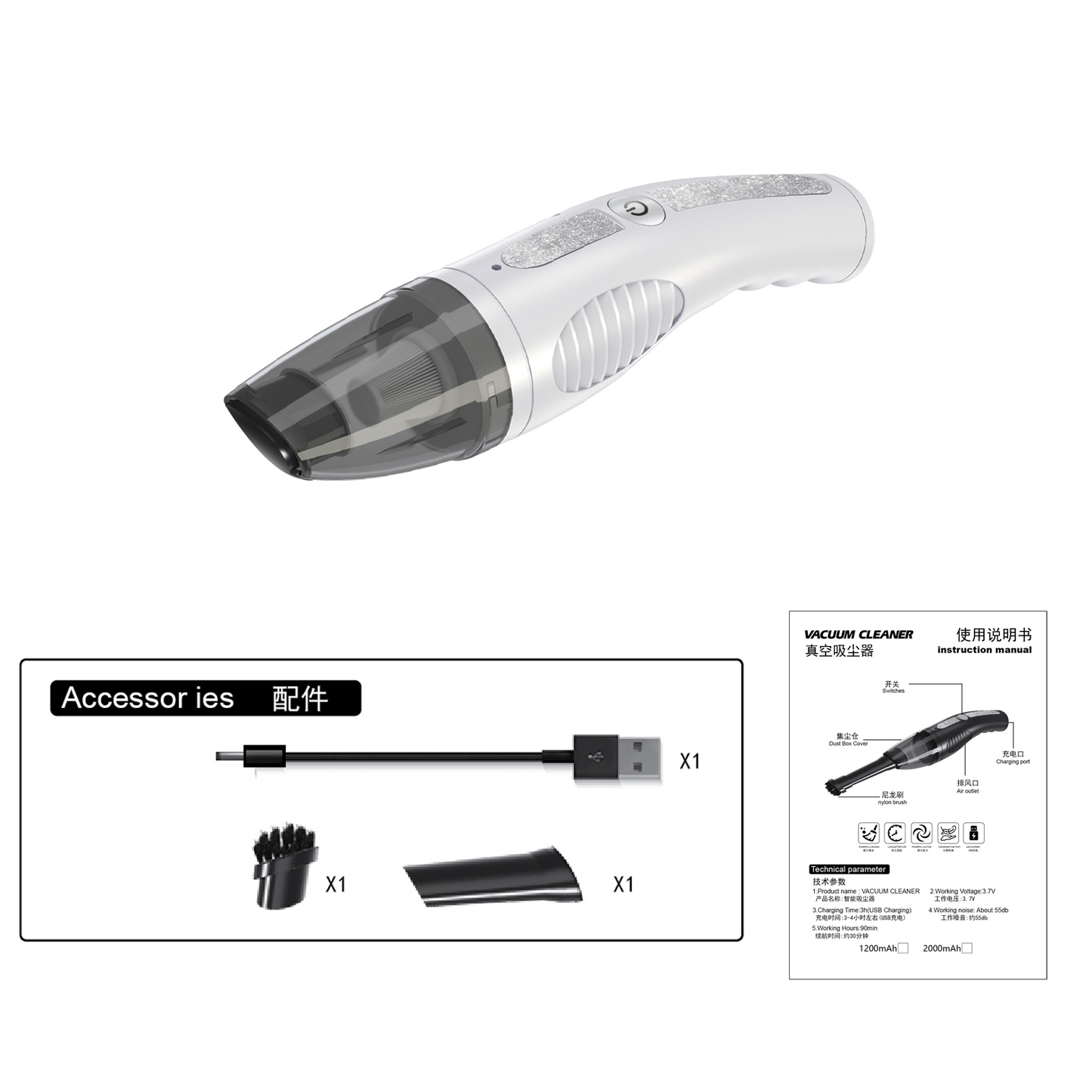 Mini Portable Vacuum cleaner & Air Duster, USB Charge, Car, Home, Office, Pet